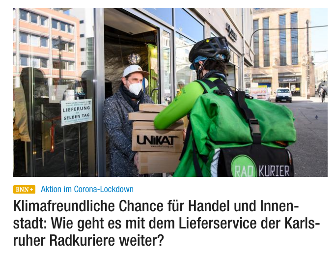 Klimafreundliche Chance für Handel und Innenstadt: Wie geht es mit dem Lieferservice der Karlsruher Radkuriere weiter?