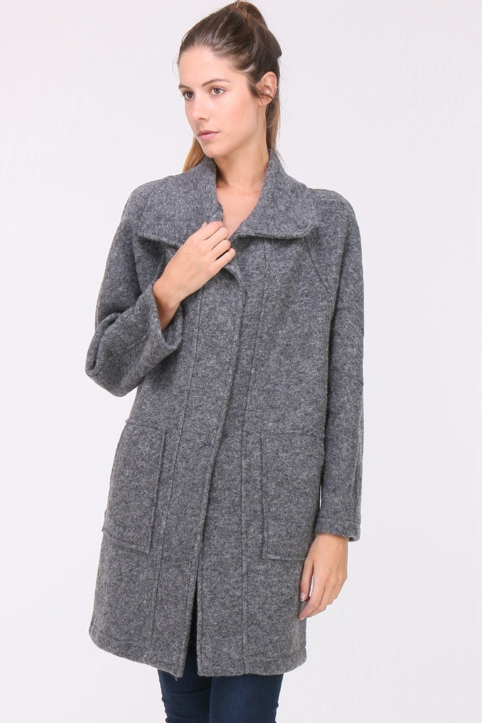 grauer warmer Damen Wintermantel aus Wolle von MARQUE BLANCHE aus Paris