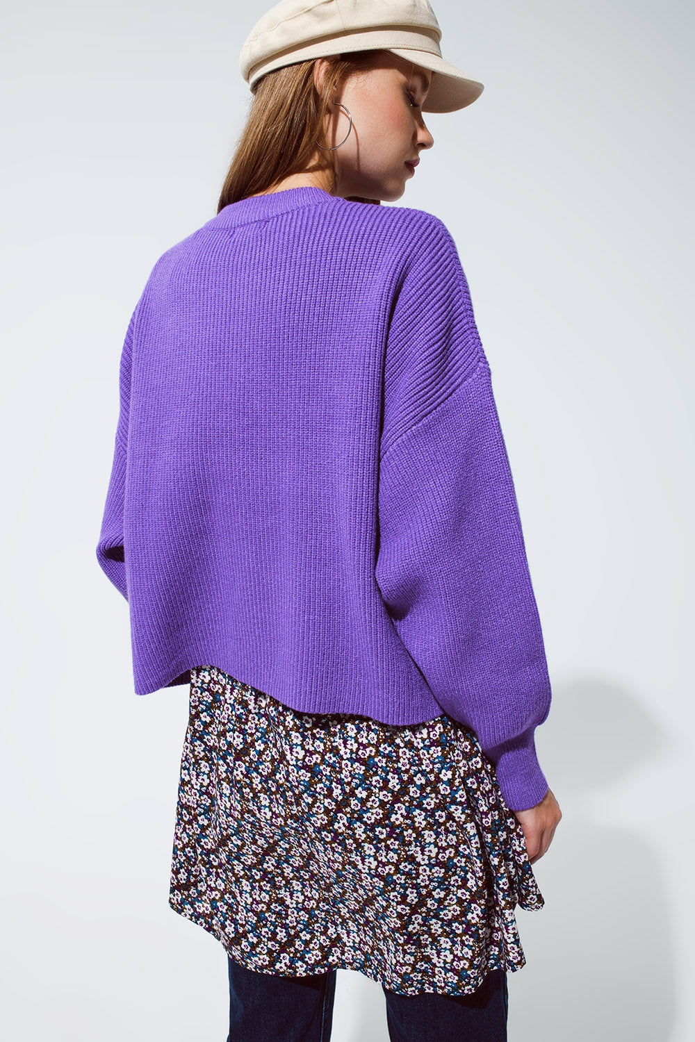 grob gestrickter lässiger Pullover für Damen in lila kaufen