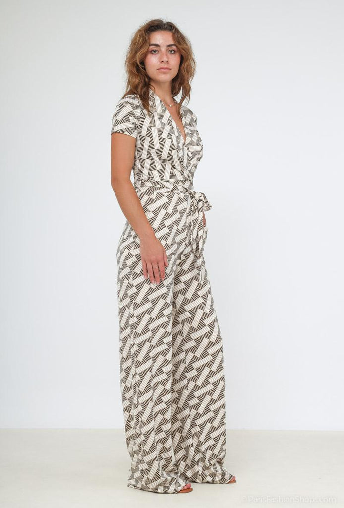 Overall in beige I Jumpsuit mit Musterdruck I Hochzeit & Party Outfit 