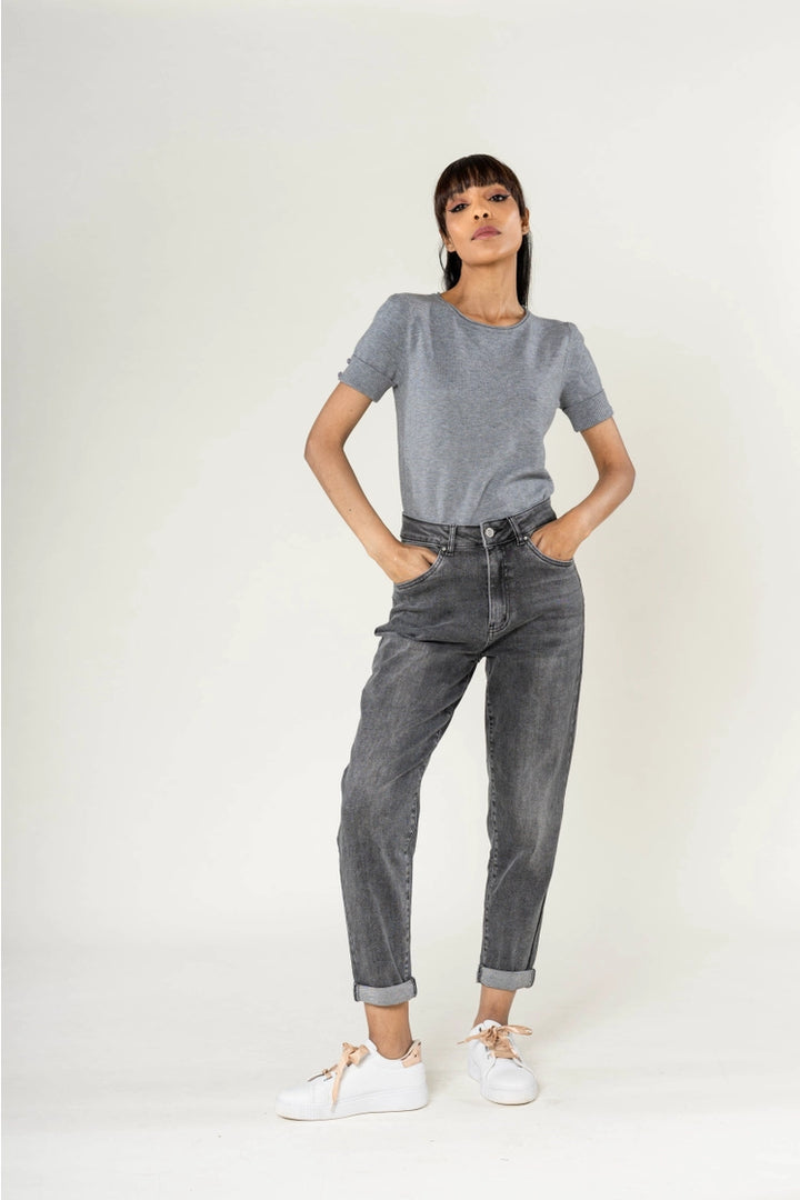 Boyfriend Stretch Jeans - grau