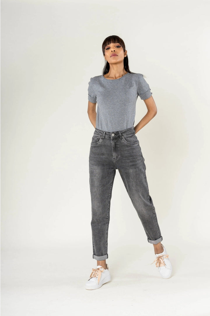 Boyfriend Stretch Jeans - grau