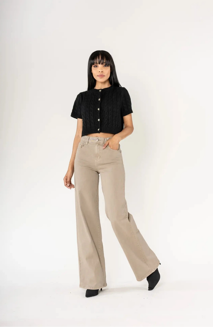 High-Waisted Wide Leg Jeans 70-Retro - beige