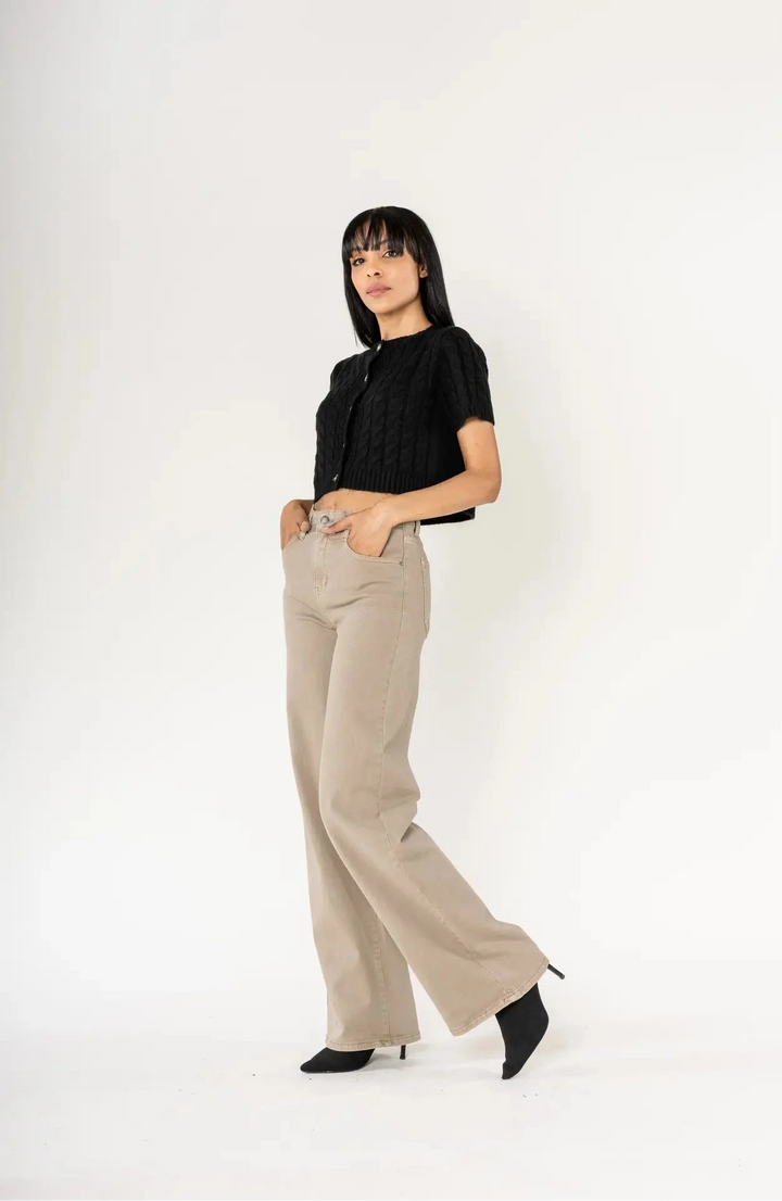 High-Waisted Wide Leg Jeans 70-Retro - beige