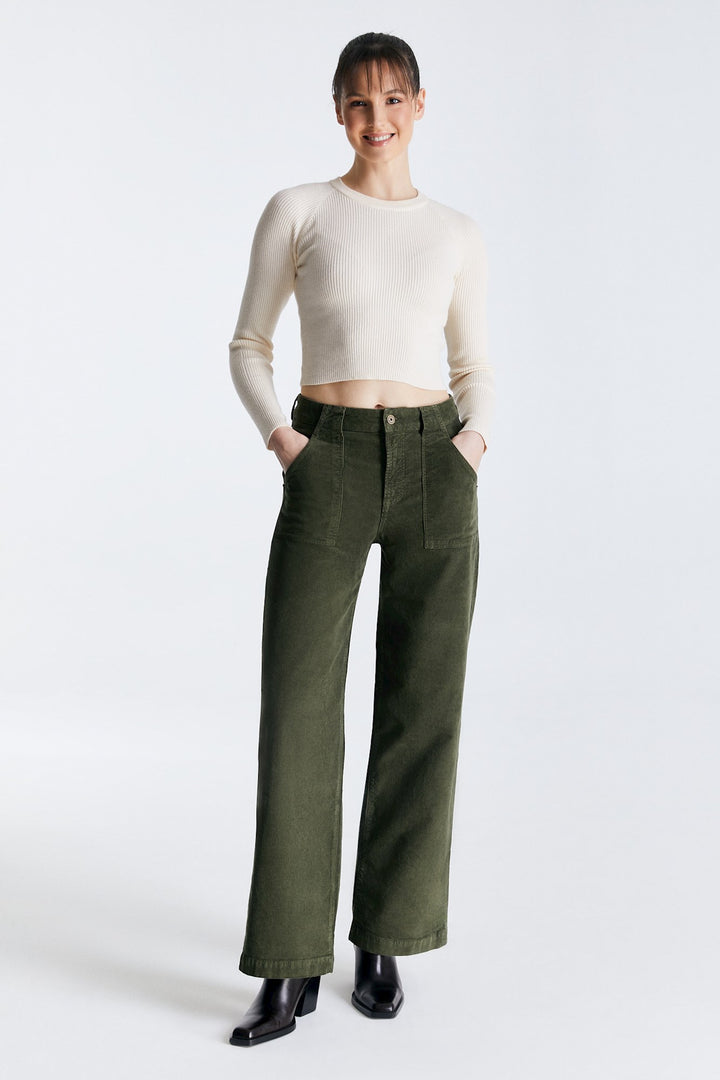 LULU Cord High Waist Jeans green