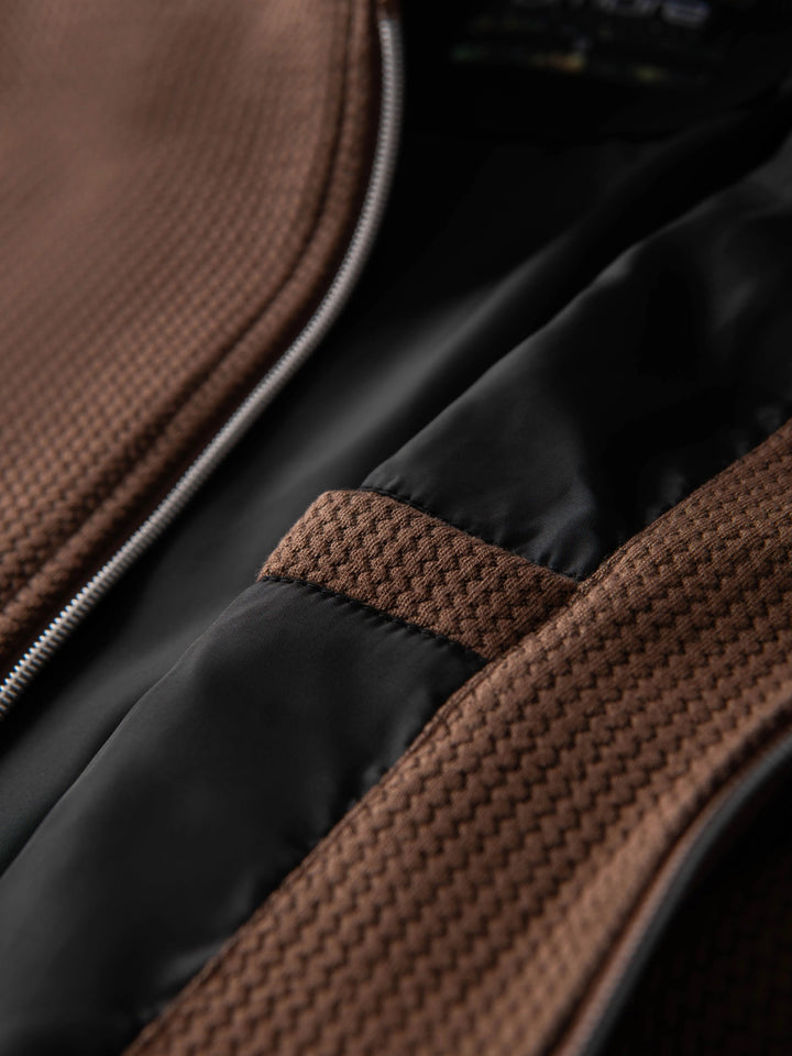 strukturierte Bikerjacke mit Stehkragen - braun