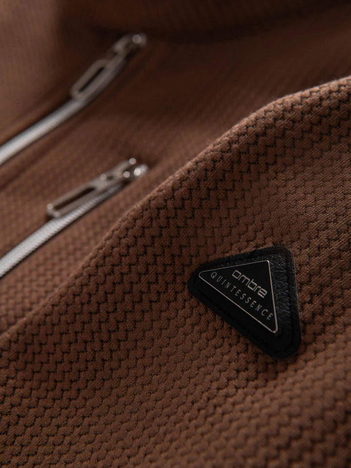 strukturierte Bikerjacke mit Stehkragen - braun