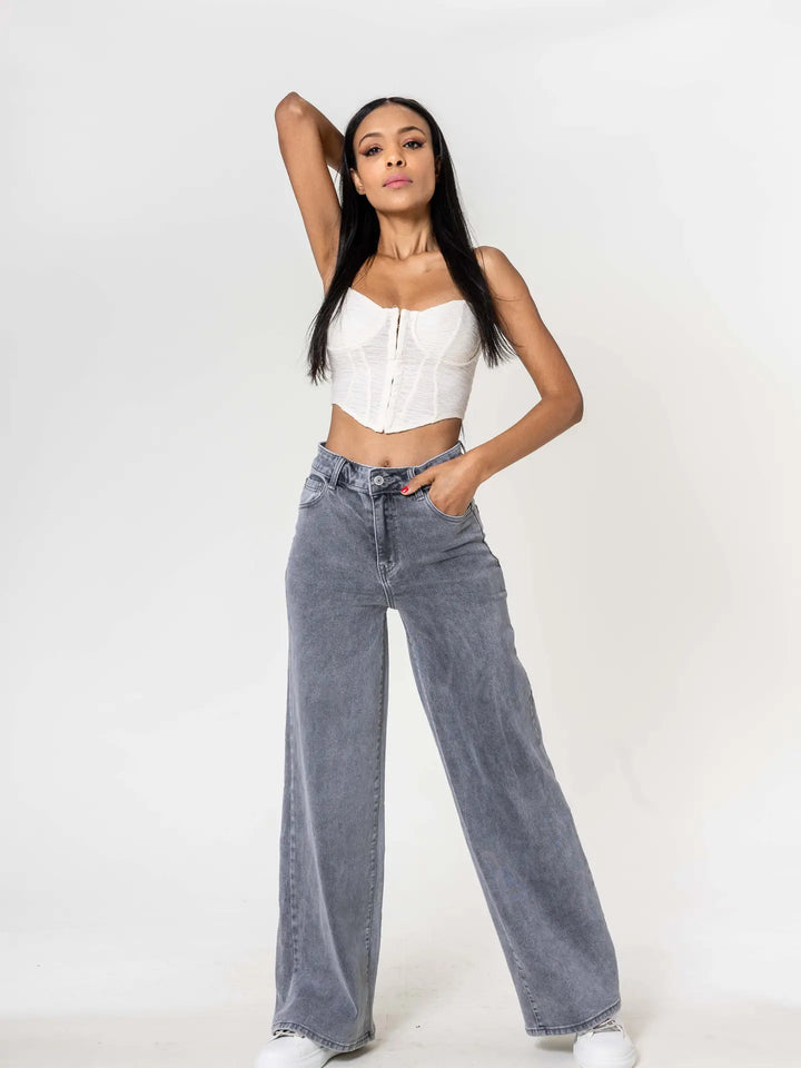 Wide Leg Jeans - hellgrau