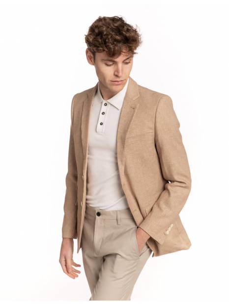 Regular Fit Sakko aus Baumwoll-Leinen-Mix in beige