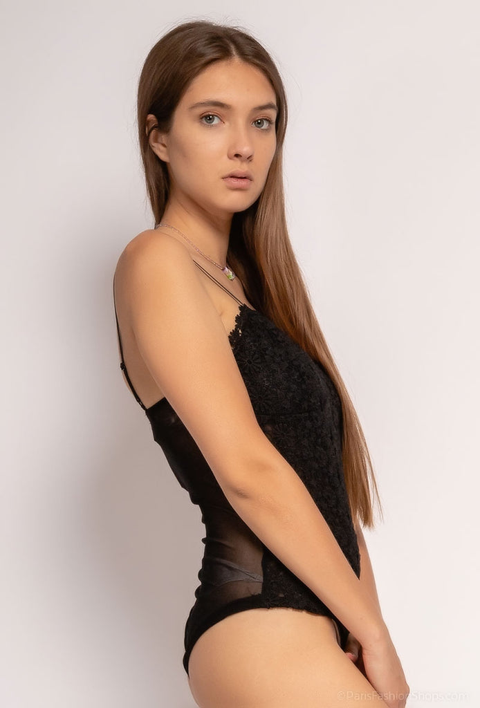 Damen Lace Bodysuit mit Trägern in schwarz & ecru kaufen