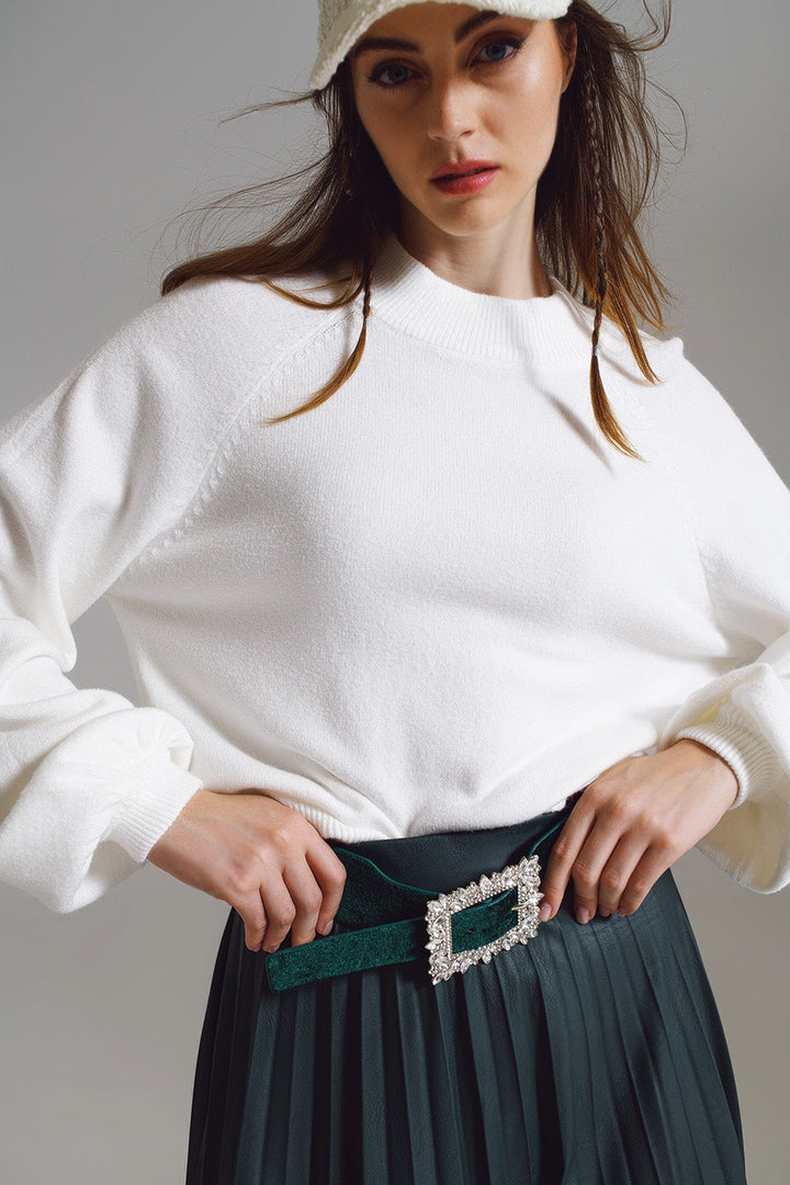 entspannter Pullover mit Ballonärmeln für Damen in weiss