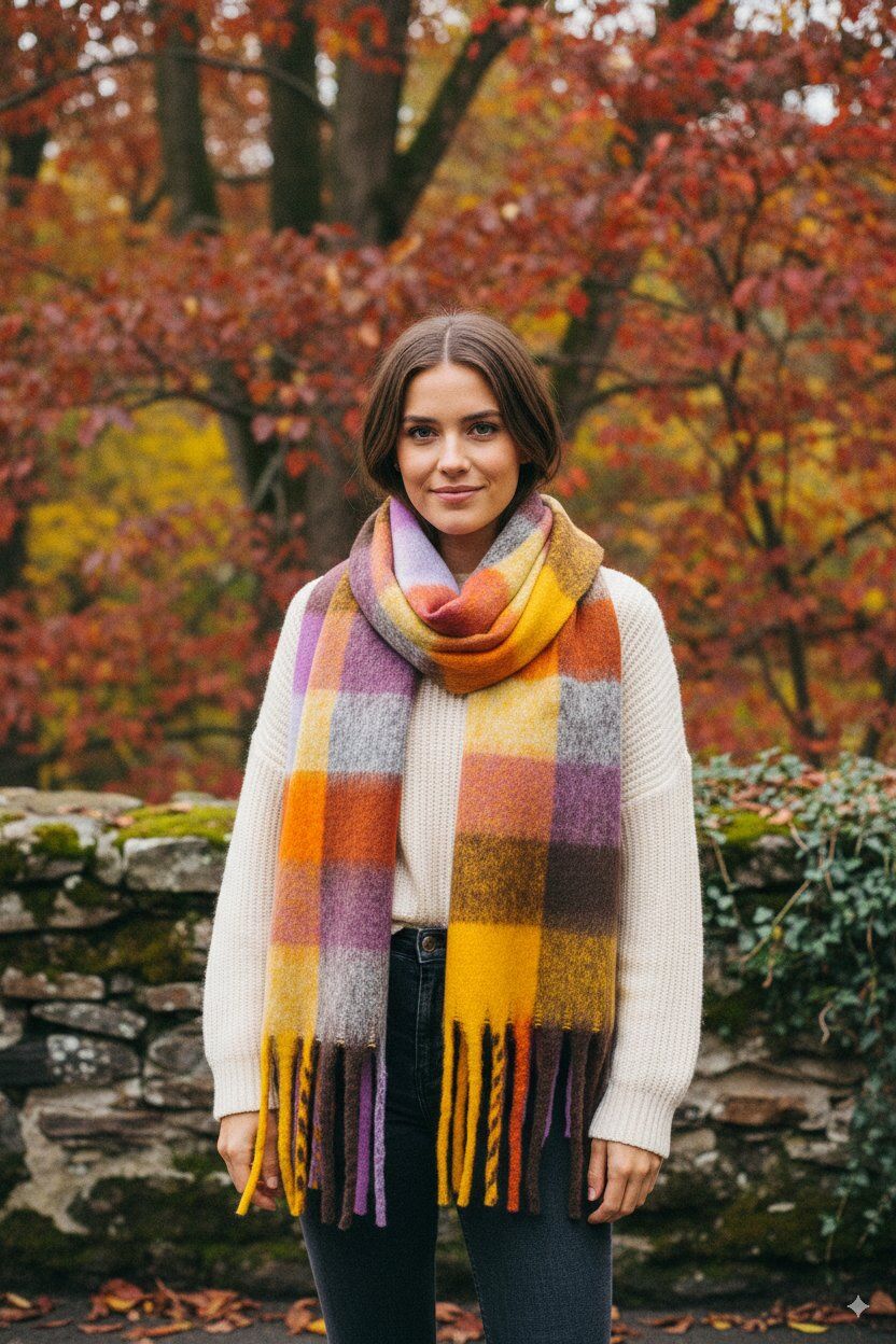 Karoschal mit Wollanteil in verschiedenen Farben