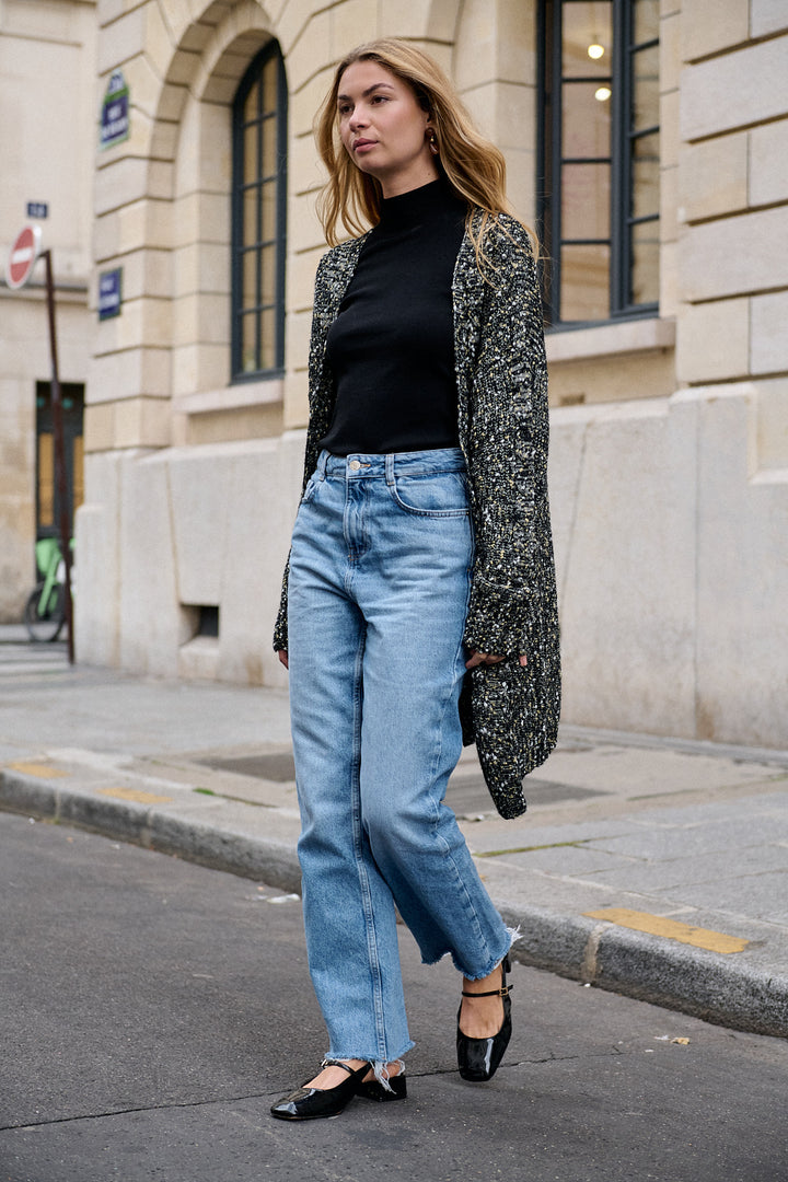 Langer strukturierter Cardigan mit Taschen