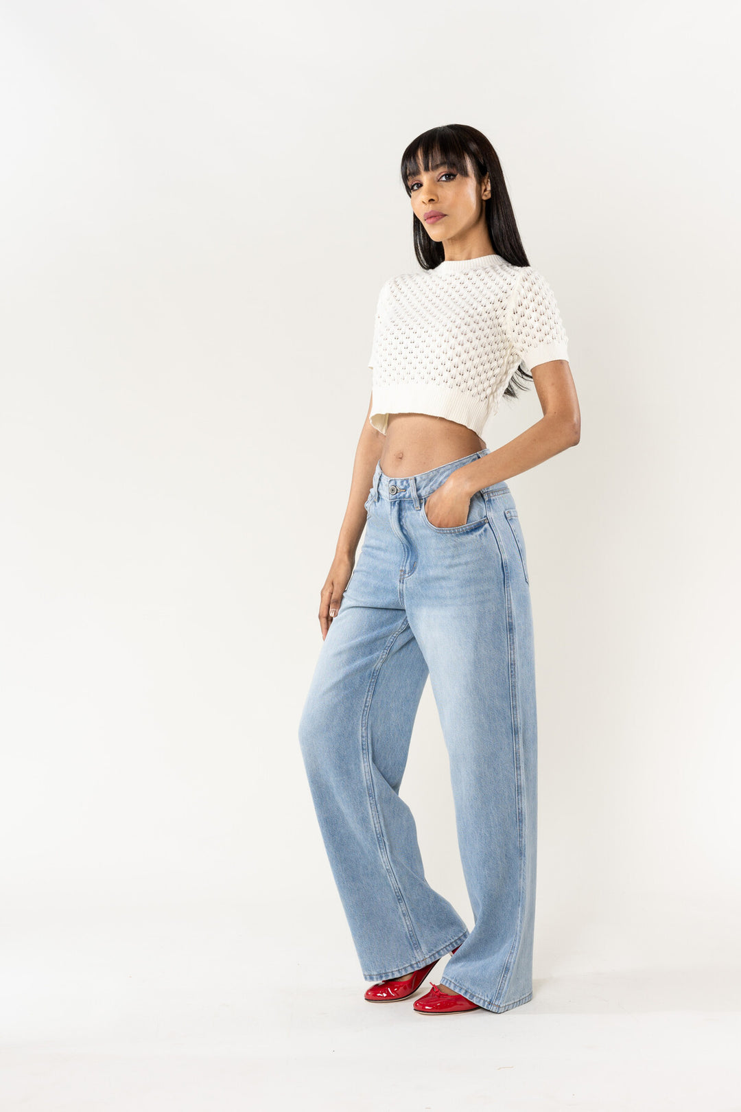 High-Waisted Bootcut Jeans aus Lyocell