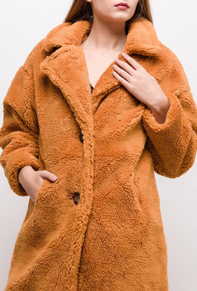 Bouclé-Mantel in Plüsch-Optik