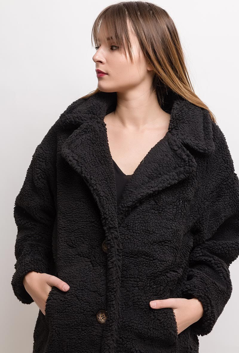 Bouclé-Mantel in Plüsch-Optik