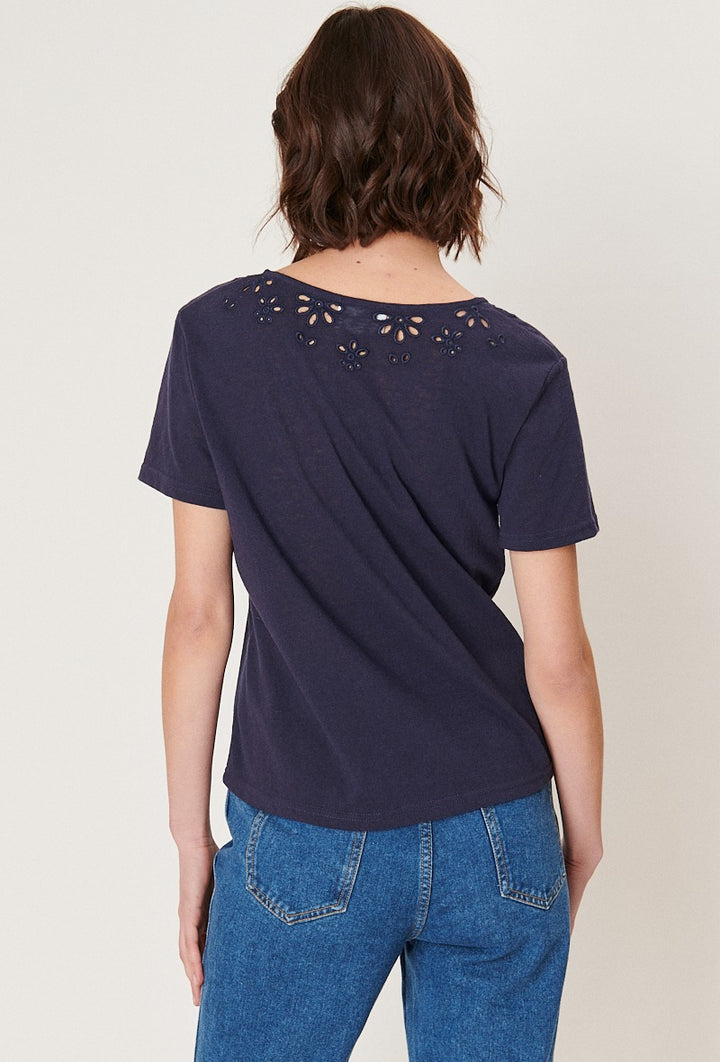 V-Neck Shirt mit Blumenmuster in marineblau kaufen I Damen Blusen