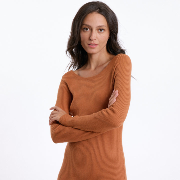 langes Strickkleid für Damen in grün & terracotta kaufen