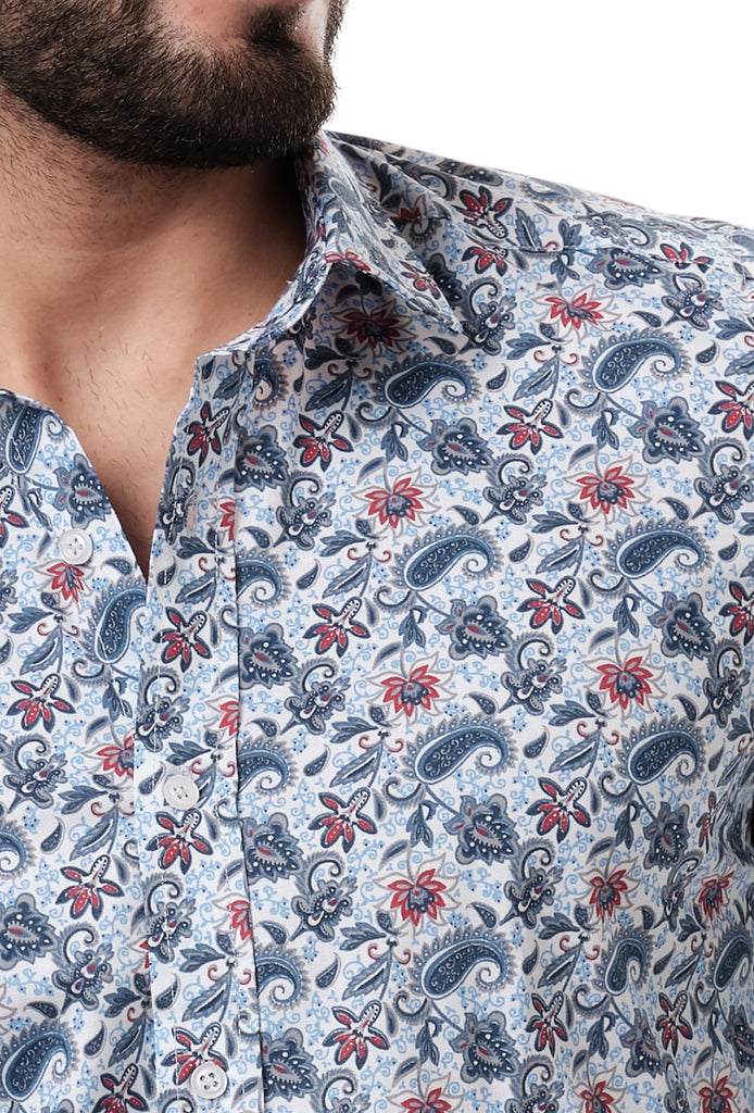 Baumwollhemd Herren in marineblau mit Blumenmuster I versandkostenfrei